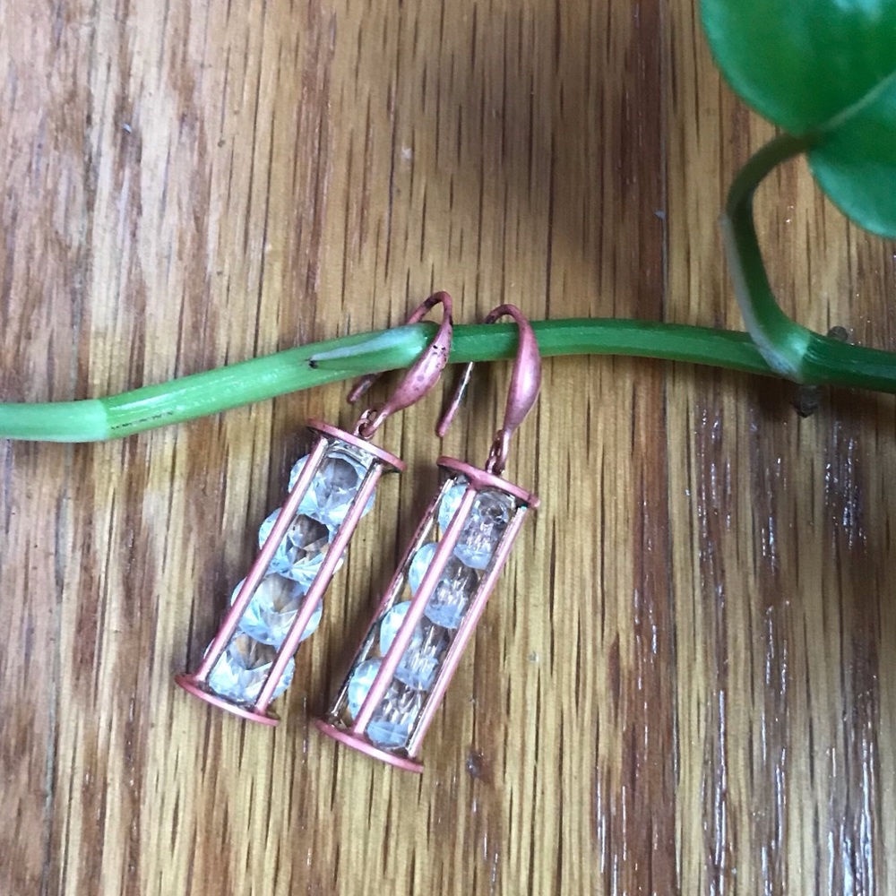 Elegant Caged Crystals Dangle Earrings